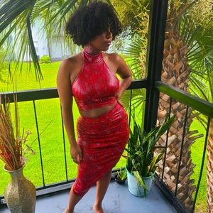 Red snake skin two piece in a size S